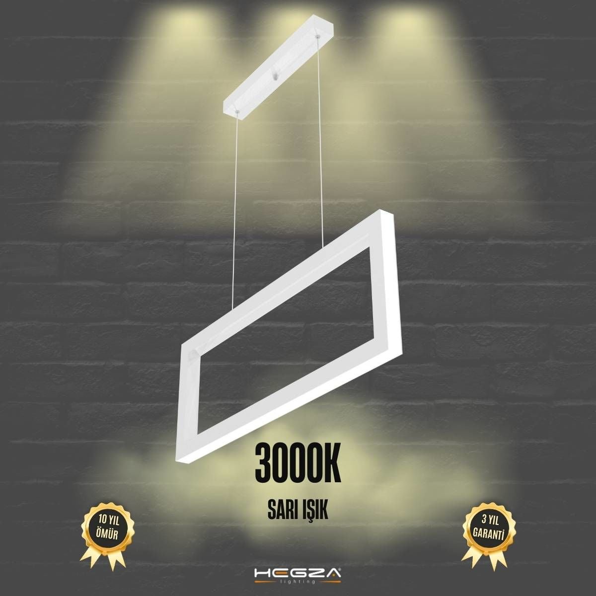 MESA - Modern LED Avize Beyaz Kasa - 3000K - Sarı Işık