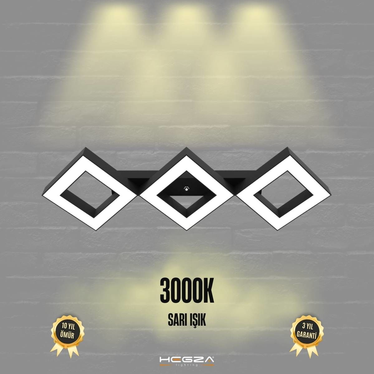 AMIGO - Plafonyer LED Avize Siyah Kasa - 3000K - Sarı Işık