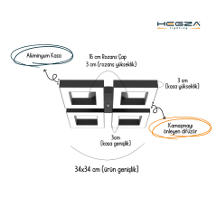 DIAMANTE - Plafonyer LED Avize Beyaz Kasa - 6500K - Beyaz Işık