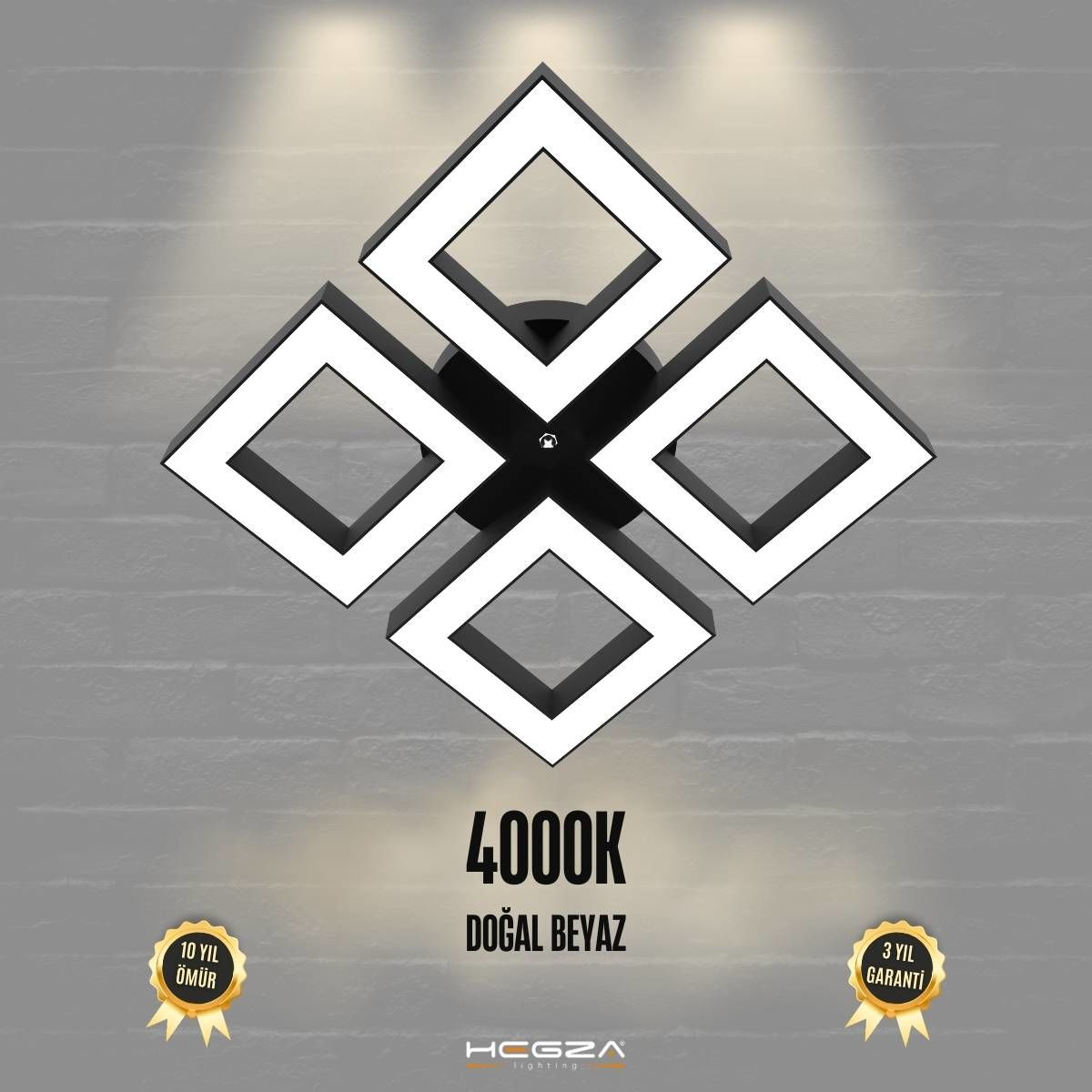 DIAMANTE - Plafonyer LED Avize Siyah Kasa - 4000K - Gün Işığı