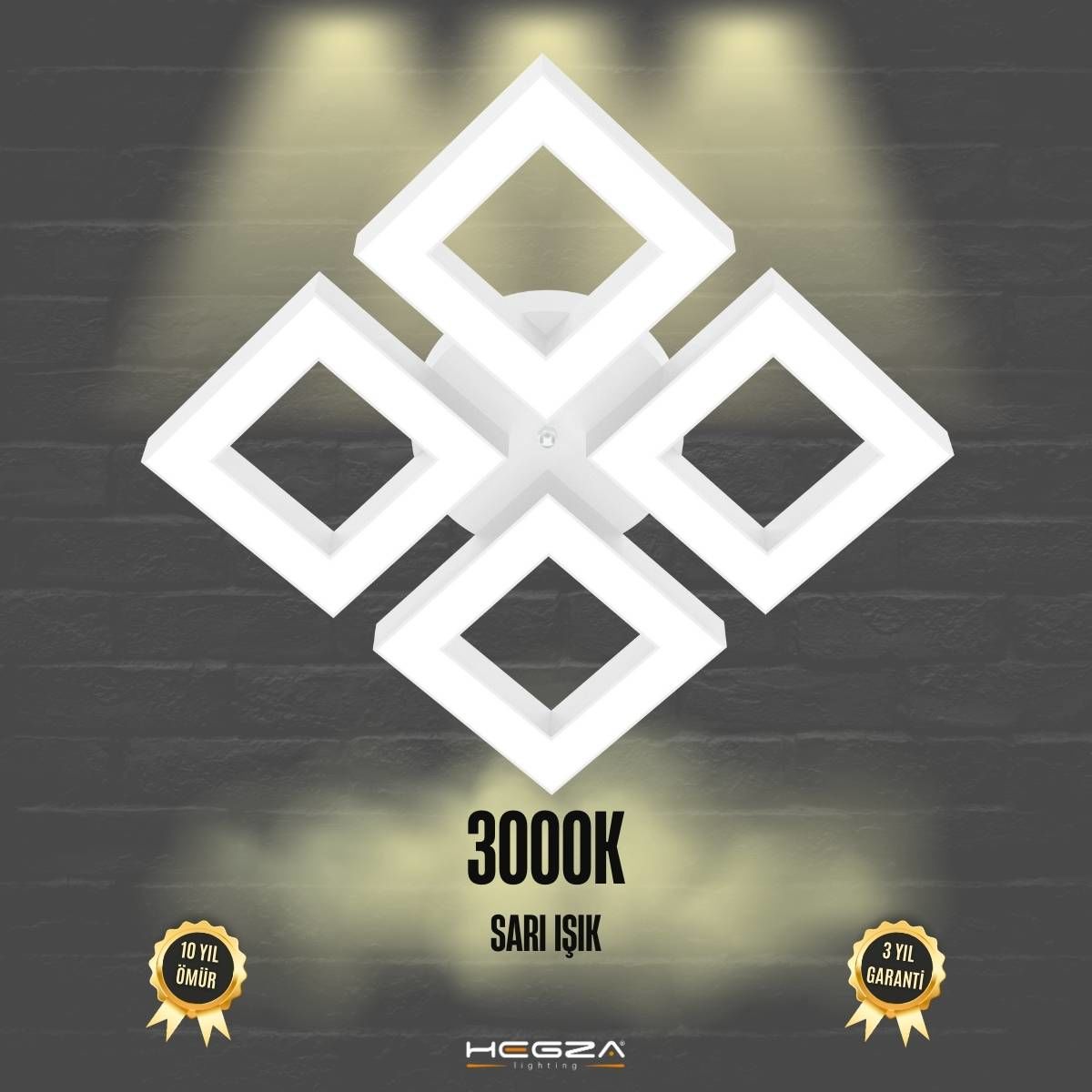 DIAMANTE - Plafonyer LED Avize Beyaz Kasa - 3000K - Sarı Işık